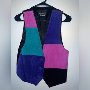 Vintage, multi-colored leather suede vest, size medium.